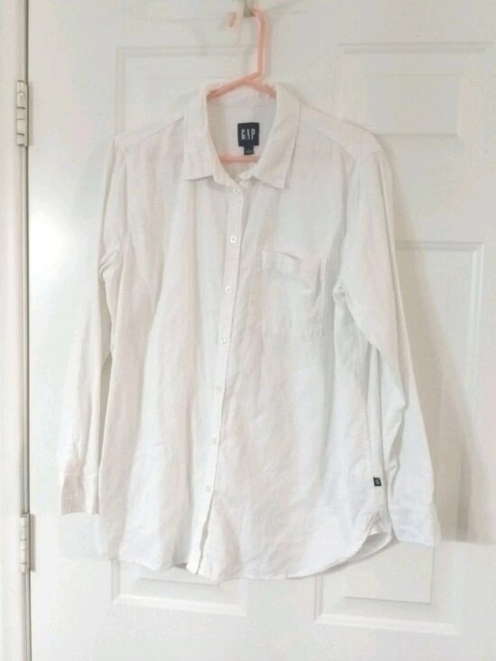 GAP Tops - Gap Women's Large White Linen Rayon Blend Casual Breathable Comfort Long Sleeves